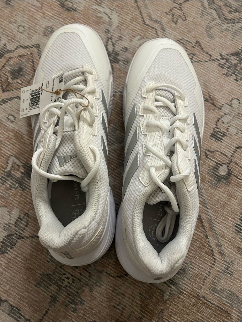 adidas Women's White Sneakers with Gray Stripes - Picture 5 of 6